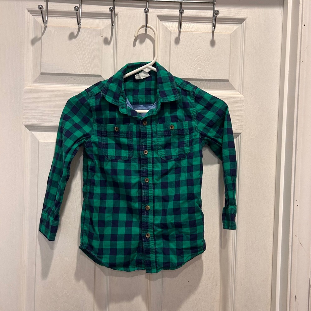 Crazy 8 Boys Green Navy Buffalo Plaid Button Down Shirt Sz 5/6‎ St. Patricks Day